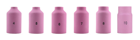 Alumina Nozzle Cups for TIG Welding Torches Series 17/18/26 with Gas Lens Set-Up - Assorted Sizes - Regular and Long