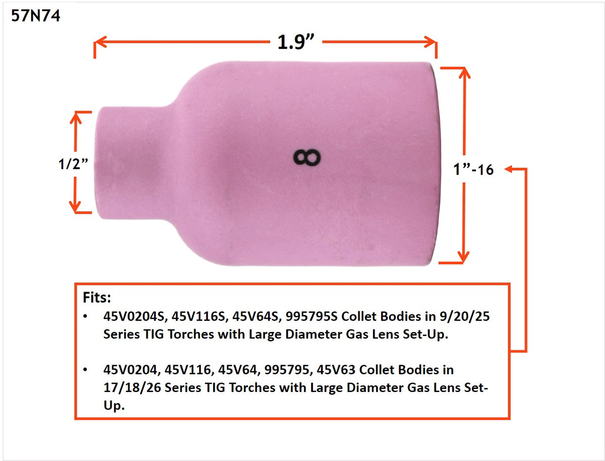 Alumina Nozzle Cups for TIG Welding Torches Series 9/20/25