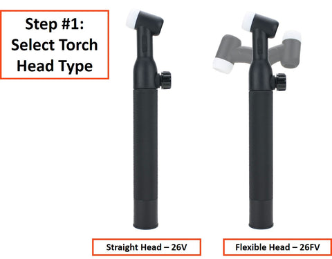 26V straight and 26FV flexible TIG torch head comparison