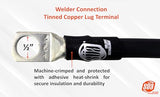 Tinned copper welding cable lug with 1/2-inch hole, close-up