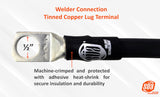 Tinned copper welding cable lug with 1/2-inch hole and insulated crimp