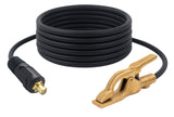 Black welding ground lead with high-copper clamp and Dinse connector