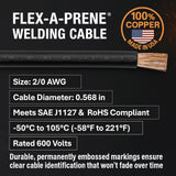 Flex-A-Prene 2/0 AWG welding cable specification graphic
