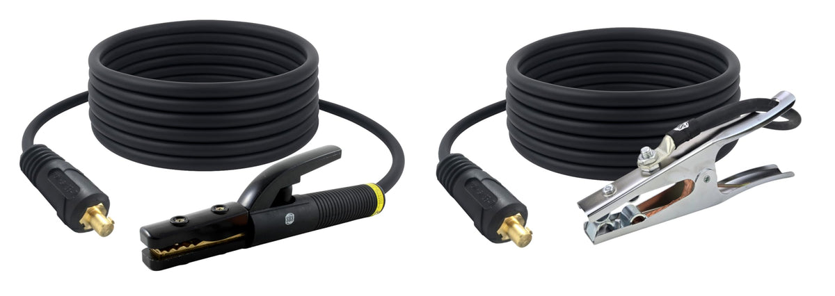Black welding lead set with AF-50 holder, steel ground clamp and Dinse connectors