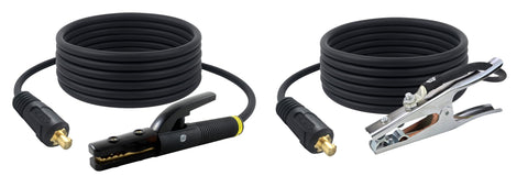 Black welding lead set with AF-50 holder, steel ground clamp and Dinse connectors