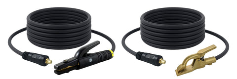 SÜA - 200 Amp Welding Leads Set Assembly - Dinse 10-25 Connector - #2 AWG 100% Copper Cable & High-Copper Ground Clamp (15 FE