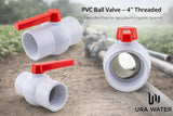 URA WATER PVC Ball Valve - 4 Inch - Threaded - Schedule 40