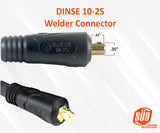 SÜA - 200 Amp Welding Leads Set Assembly - Dinse 10-25 Connector - #2 AWG 100% Copper Cable & High-Copper Ground Clamp (15 FE