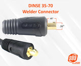 SÜA - 200 Amp Welding Leads Set Assembly - Dinse 35-70 Connector - #2 AWG 100% Copper Cable & High-Copper Ground Clamp (15 FE