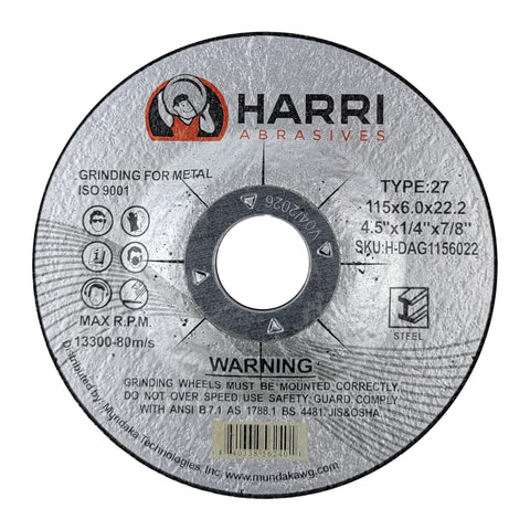 Grinding Disc, Steel Grinding wheel - 4-1/2" x 1/4" x 7/8" - T27 - 10 Pack