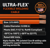 SÜA ULTRA FLEX - 500 Amp Welding Electrode Holder Lead Assembly - 2/0 AWG Cable