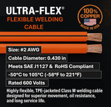 #1 Gauge AWG - Ultra-Flex - Flexible Welding/Battery Cable - Orange - 600 V - 100% Copper - Made in USA
