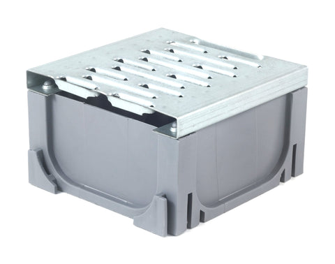 URA WATER - Four-Way Connector for Gray Plastic Drain with Galvanized Grate UA-100 Series