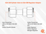 SÜA® - Carbon Dioxide CO2 Cylinder (CGA-320) to Argon Regulator/Flowmeter (CGA-580) - Adaptor