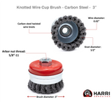 Harri Abrasives® - Twist Knotted Wire Cup Brush - Carbon Steel - Wire Diam: 0.02" - Nut Thread: 5/8″-11 UNC