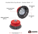 Harri Abrasives® - Twist Knotted Wire Cup Brush - Carbon Steel - Wire Diam: 0.02" - Nut Thread: 5/8″-11 UNC