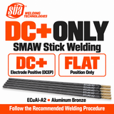 SÜA ECuAl-A2 welding polarity and amperage guide