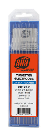 SÜA 2% Lanthanated TIG Tungsten Electrodes, Blue Tip
