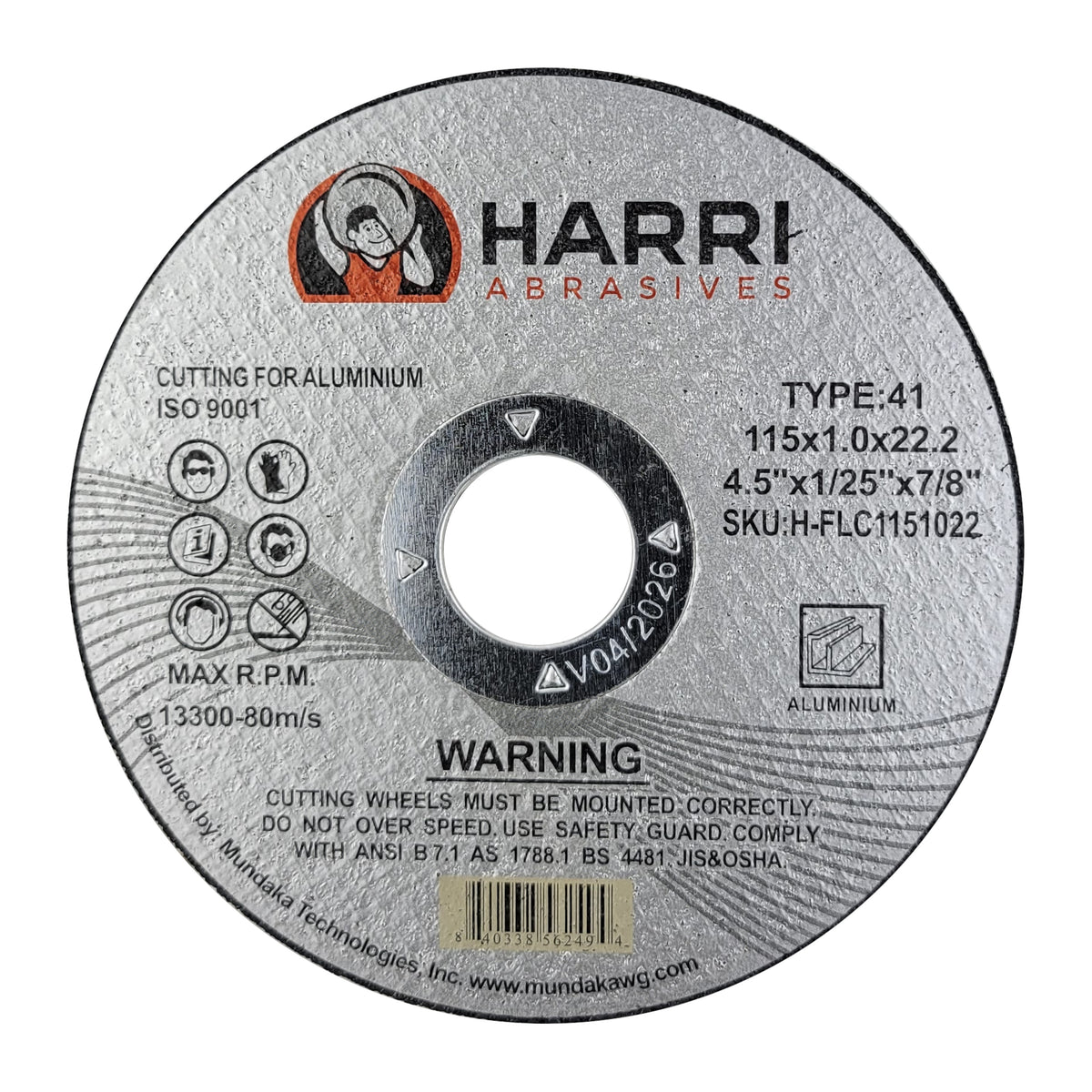 Aluminum Cut-Off Wheel, 4-1/2 x 0.04 x 7/8, T41: label side