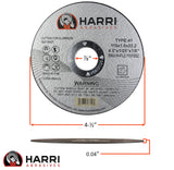 Harri aluminum cutting disc dimensions: 4-1/2-inch diameter, 0.04-inch thickness and 7/8-inch arbor