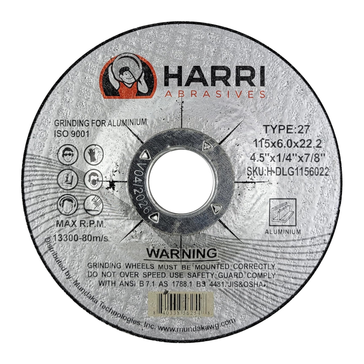 Harri aluminum T27 grinding disc, front label