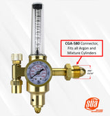CGA-580 cylinder inlet on SÜA HDV argon flowmeter regulator
