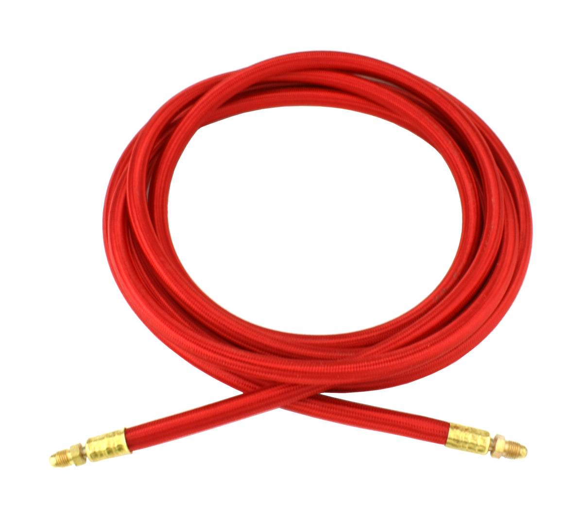 Coiled red SÜAFlex TIG power cable with brass fittings