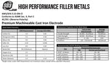 ENi-CI cast iron electrode chemistry and welding reference sheet