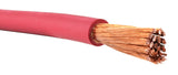 Red 1/0 AWG cable copper strands, close-up