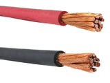 Red and black #1 AWG cable copper strands, close-up
