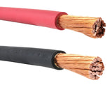 Red and black 2/0 AWG cable copper strands, close-up