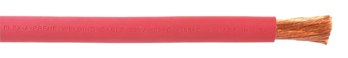 Red Flex-A-Prene welding cable with exposed copper conductor