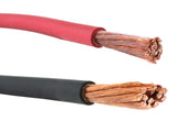 Red and black #2 AWG cable copper strands, close-up