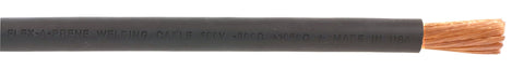 Black Flex-A-Prene welding cable with exposed copper conductor
