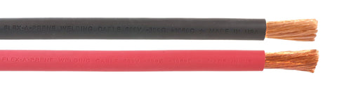 Red and black Flex-A-Prene cables with exposed copper conductors