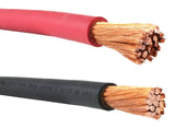 Red and black 3/0 AWG cable copper strands, close-up