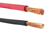 Red and black #4 AWG cable copper strands, close-up