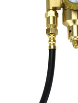 Gas hose attached to the brass HDV flowmeter outlet