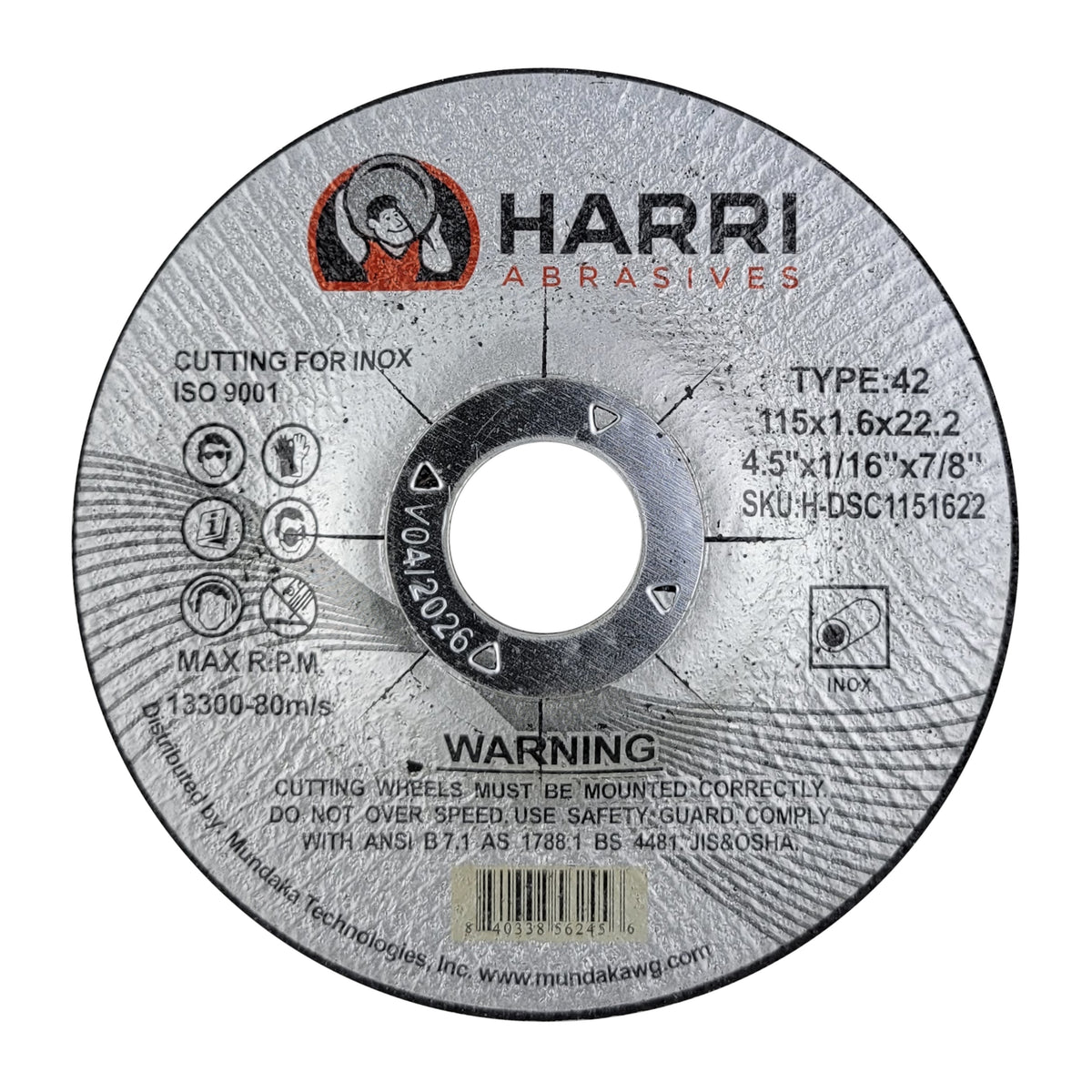 Harri 4-1/2-inch T42 stainless-steel cut-off wheel