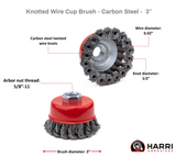 3 inch carbon steel knotted cup brush dimensions and thread diagram