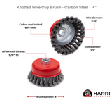 4 inch carbon steel knotted cup brush dimensions and thread diagram