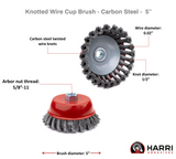 5 inch carbon steel knotted cup brush dimensions and thread diagram
