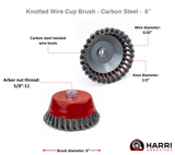 6 inch carbon steel knotted cup brush dimensions and thread diagram