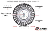 6 inch carbon steel knotted wire wheel with 5/8-11 threaded hub dimension diagram