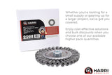 6 inch carbon steel knotted wire wheel with 5/8-11 threaded hub beside retail box