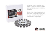 4.5 inch carbon steel knotted wire wheel with 7/8 inch arbor beside retail box
