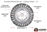 6 inch carbon steel knotted wire wheel with 7/8 inch arbor dimension diagram