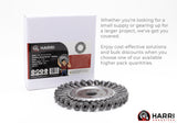 6 inch carbon steel knotted wire wheel with 7/8 inch arbor beside retail box