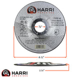 Harri stainless cut-off wheel dimensions: 4-1/2 x 1/16 x 7/8 inches