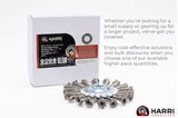 4.5 inch stainless steel knotted wire wheel with 5/8-11 threaded hub beside retail box